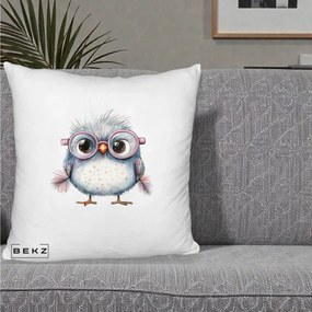 Perna Decorativa Pui Pufos cu Ochelari Roz, 40x40 cm, Alb Pufos, Husa Detasabila, Perna Inclusa, BEKZ®