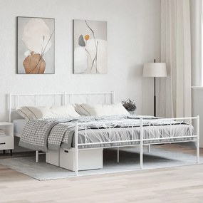 372253 vidaXL Cadru de pat metalic cu tăblie, alb, 200x200 cm