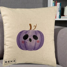 Perna Decorativa Dovleac Halloween Mov Kawaii, 40x40 cm, Bej, Husa Detasabila, Perna Inclusa, BEKZ®