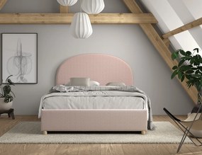 Pat tapițat pentru copii MOON, 140 x 200 cm, roz, cu țesătură bouclé și spațiu de depozitare – Vipack