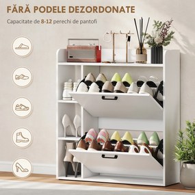HOMCOM Dulap pentru pantofi slim cu 2 sertare rabatabile și 3 rafturi, Capacitate 15 perechi, 83x24x90.5 cm, Alb | Aosom Romania