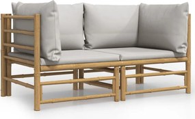 vidaXL Canapele colțar de grădină, perne gri deschis, 2 buc., bambus