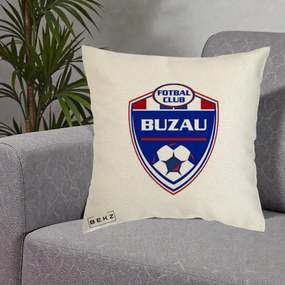 Perna Personalizata FC Buzau Fotbal, 40x40 cm, Ecru, Husa Detasabila, Perna Inclusa, BEKZ®