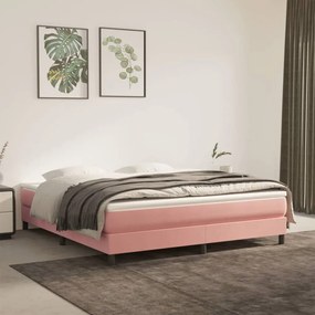 vidaXL Pat box spring cu saltea, roz, 180x200 cm, catifea