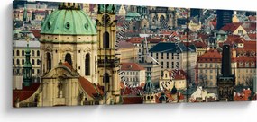 Tablou - Panorama din Praga (cu ceas) (90x30 cm)