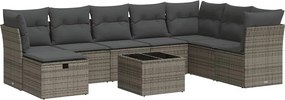 vidaXL Set canapele de grădină, 9 piese, cu perne, gri, poliratan