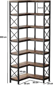 Biblioteca pentru colt din metal si pal melaminat 200x60x60x24 cm