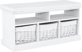 Bancheta RAFAELLO, alb, lemn, cu 3 coşuri, 95x35x49 cm