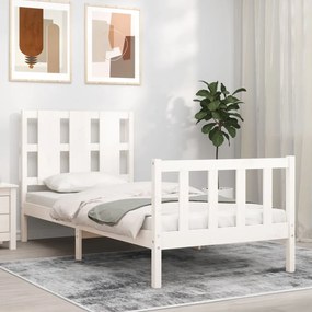 3192222 vidaXL Cadru de pat cu tăblie, alb, 100x200 cm, lemn masiv