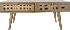 Măsuță de cafea dreptunghiulară din lemn de mango și ratan, natur, cu 4 sertare și picioare înclinate, 46 x 115 x 60 cm, „Ravena” – Ethnic Collections