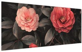 Tablou - Flori roșii pe fundal întunecat (120x50 cm)