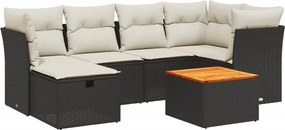 vidaXL Set canapele de grădină cu perne, 7 piese, negru, poliratan