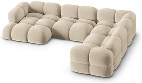 Colțar bej cu tapițerie din catifea (cu colț pe partea dreaptă/în formă de "U") Loretto – Cosmopolitan Design