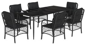 3212101 vidaXL Set mobilier de grădină cu perne, 7 piese, negru, poliratan