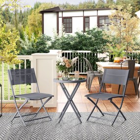 Outsunny Set de bistrou 3 piese pliabil din metal, 2 scaune și 1 masă rotundă, set de grădină exterior pentru 2 persoane, gri | Aosom Romania