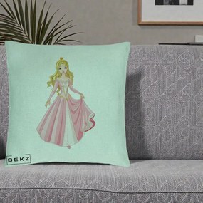 Perna Decorativa Printesa Aurora Rochie Roz, 40x40 cm, Verde Menta, Husa Detasabila, Perna Inclusa, BEKZ®