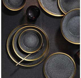 Set de masă 16 piese antracit/auriu/porțelan