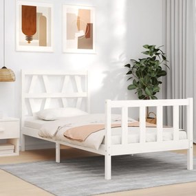 3192457 vidaXL Cadru de pat cu tăblie single, alb, lemn masiv