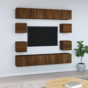 3120217 vidaXL Set dulapuri TV, 10 piese, stejar maro, lemn prelucrat