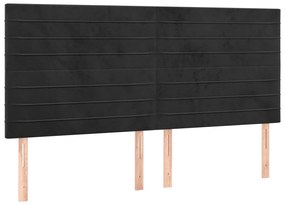 Pat box spring cu saltea, negru, 160x200 cm, catifea Negru, 160 x 200 cm, Benzi orizontale