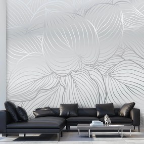 Fototapet - Contururi argintii ale frunzelor (147x102 cm)