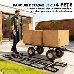Outsunny Cărucior de Grădină de 114L cu Pereți Laterali Detașabili și Mâner Rotativ, 105x51x54 cm, Negru | Aosom Romania