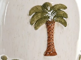 Vază decorativă tropical pictată manual alb cu accente maro și verde din ceramică , "Palmira"