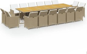 vidaXL Set mobilier de exterior cu perne, 17 piese, bej, poliratan