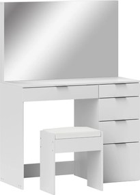 HOMCOM Set Masă de Toaletă cu Oglindă și 5 Sertare și Taburet de Machiaj Tapițat, 97,2x44,5x136,5 cm, Alb | Aosom Romania