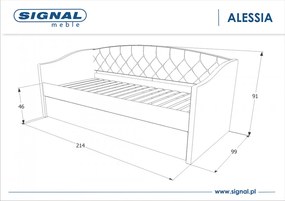 Canapea extensibila gri din lemn de stejar si poliester 90x200 cm Alessia Signal Meble