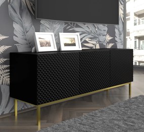 Masă TV C 3D 150 Rowanna (Negru lucios + Auriu). 1125044