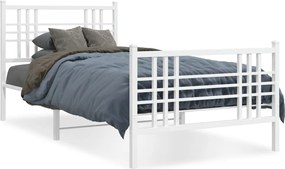 vidaXL Cadru de pat metalic cu tăblie de cap/picioare, alb, 107x203 cm