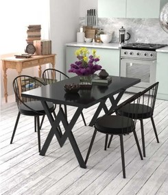 Set Masa Bucatarie cu 4 Scaune , negru,120x80x75 cm, 30410SET