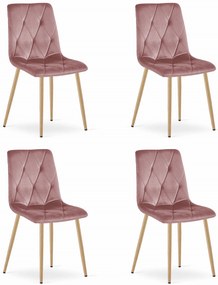 Set Scaune 4 Bucatarie/Dining Fido Picioare Finisaj Lemn, Catifea Roz
