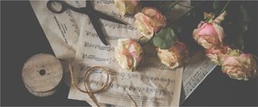 Tablou cu note muzicale și trandafiri (120x50 cm)