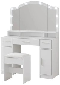 SEA809 - Set Masa toaleta 110 cm, cosmetica, machiaj, oglinda cu LED, masuta vanity cu scaun tapitat - Alb