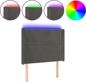 vidaXL Tăblie de pat cu LED, gri închis, 93x16x118/128 cm, catifea