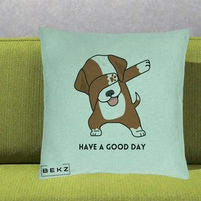 Perna Decorativa Caine Dab Have A Good Day, 40x40 cm, Verde Menta, Husa Detasabila, Perna Inclusa, BEKZ®