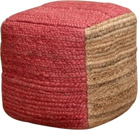 Puf împletit cubic din iută, roz, cu laturi natur, 40 x 40 x 40 cm, „Pouf”