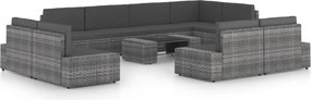 vidaXL Set mobilier de grădină cu perne, 10 piese, gri, poliratan