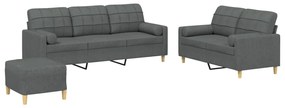 3201331 vidaXL Set de canapele cu perne, 3 piese, gri închis, textil