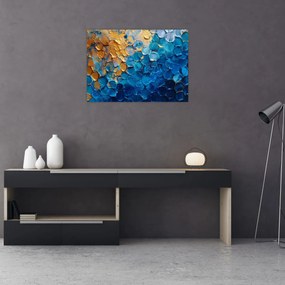 Tablou pe sticlă - Pictura albastru-auriu (70x50 cm)
