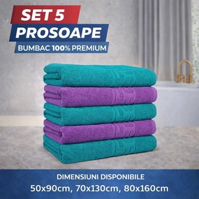 Set 5 Prosoape Baie 550g/m² Premium, 100% Bumbac, Absorbante și Pufoase