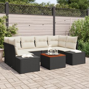 vidaXL Set de canapea de grădină cu 7 piese și pernuțe, negru, din rattan și acacia.