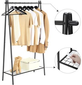 Suport Din Metal Cu Sina Pentru Haine, Negru Mat, 92.5 Cm