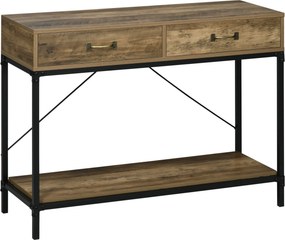 Masă Consolă Vintage HOMCOM din Metal și Lemn, Design Elegant cu 2 Sertare și Raft, Maro, pentru Living, Sufragerie | Aosom Romania