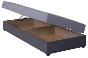 Pat tapițat cu spațiu de depozitare JACOB XL, 90x200 cm, capacitate 130 kg, gri