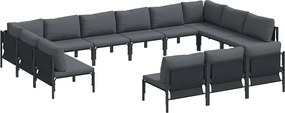 vidaXL Set de canapele pentru grădină cu pernă 13 pcs Negru Oțel
