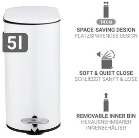 Coș de gunoi alb mat cu pedală din oțel 5 l Collungo – Wenko