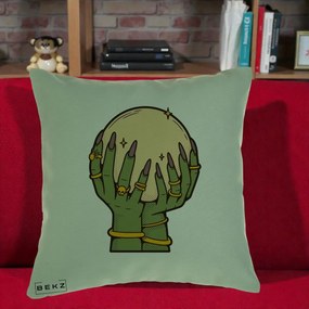 Perna Decorativa Halloween Maini Vrajitoare cu Glob de Cristal, 40x40 cm, Verde, Husa Detasabila, Perna Inclusa, BEKZ®